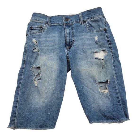 Levis 511 Slim Distressed Cut Off Frayed Blue Jean Shorts Boy’s Size 14 Reg W27” - Picture 1 of 8